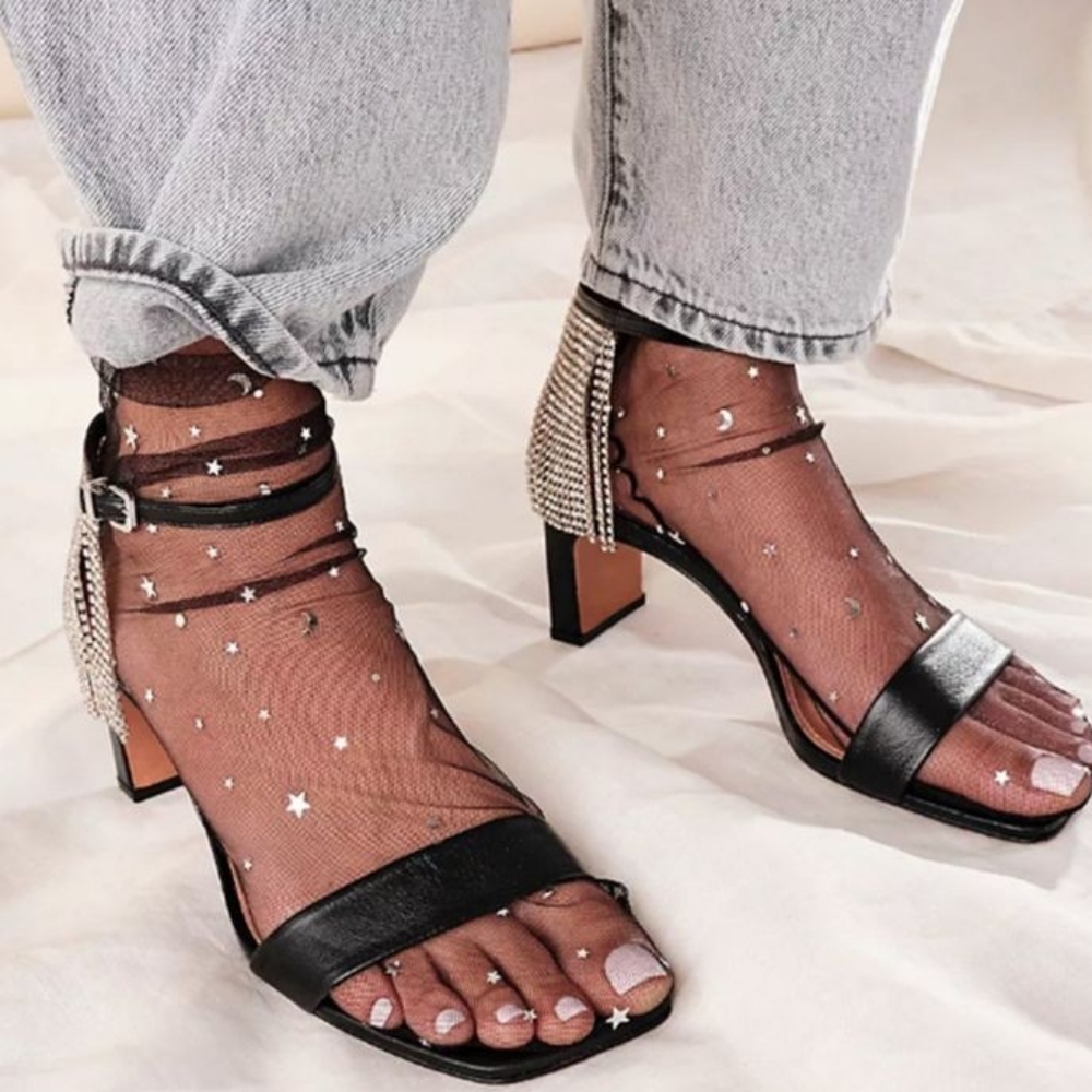 Black Silver Stars Sexy Socks Hoisery